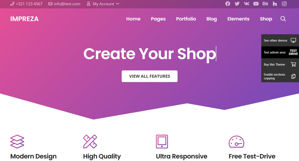 Impreza 佈景主題免費測試使用