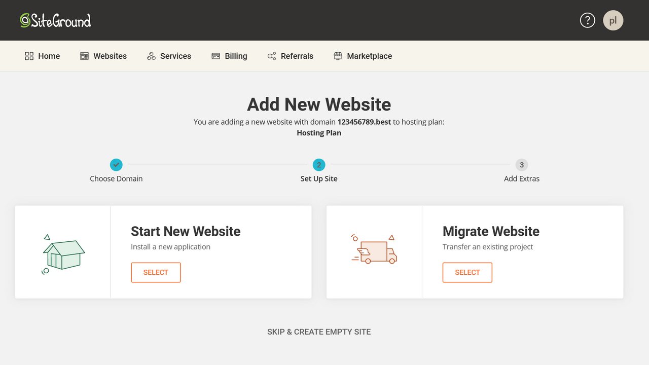 選擇建立新網站或是搬遷舊的網站